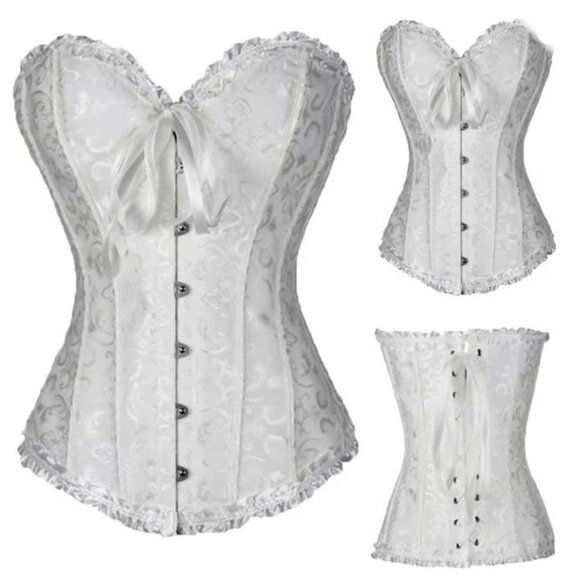 Creamy White Heavy Jacquard Ruffled Corset Set - NEW - Picture 1 of 10